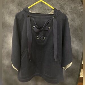 Navy Wool Blend Lou & Grey Sweater Poncho with Lace-Up Detail